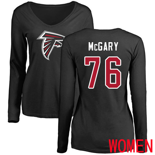 Atlanta Falcons Black Women Kaleb McGary Name And Number Logo NFL Football #76 Long Sleeve T Shirt->nfl t-shirts->Sports Accessory